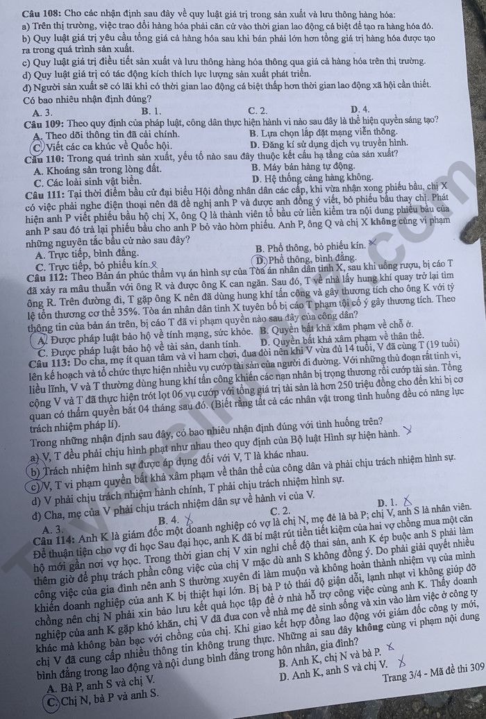 de thi tot nghiep thpt 2024 mon giao duc cong dan ma de 309 hinh 3