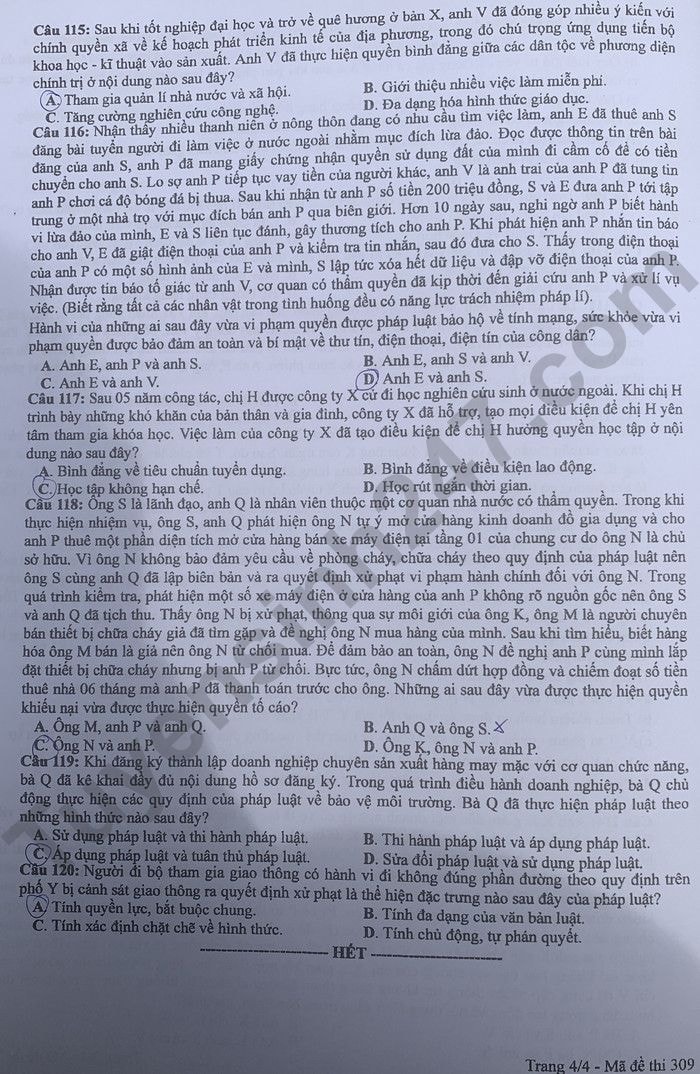 de thi tot nghiep thpt 2024 mon giao duc cong dan ma de 309 hinh 4