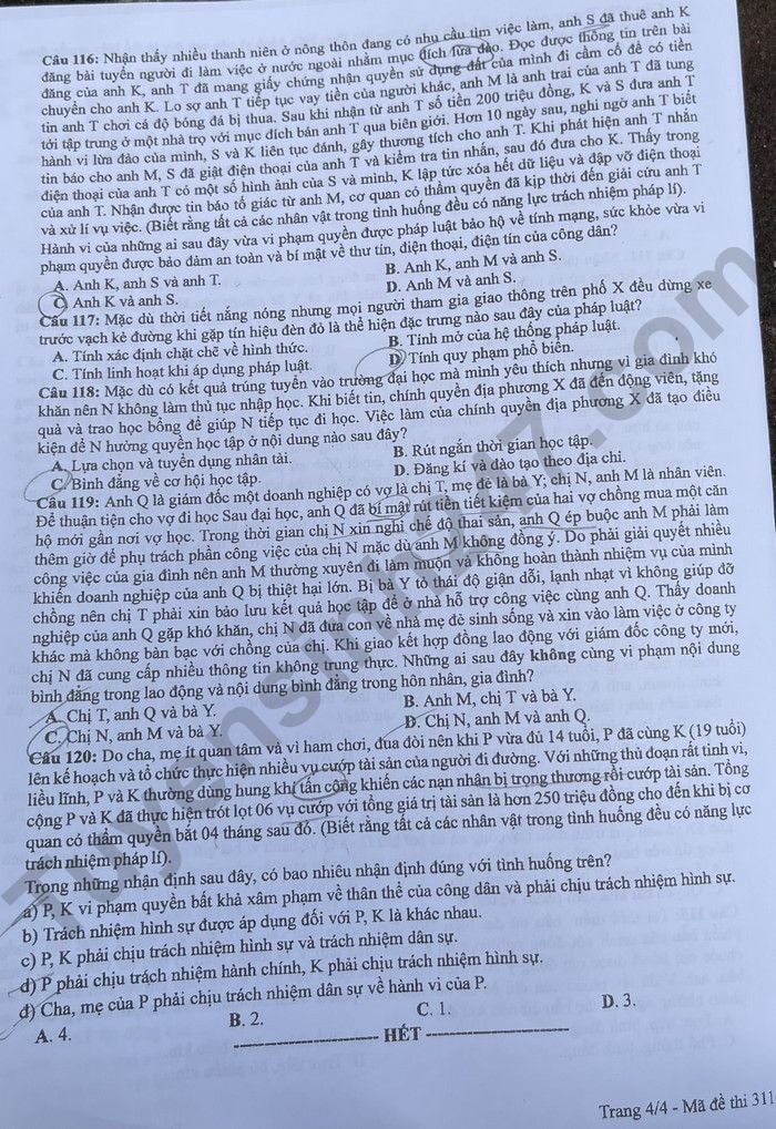 de thi tot nghiep thpt 2024 mon giao duc cong dan ma de 311 hinh 4