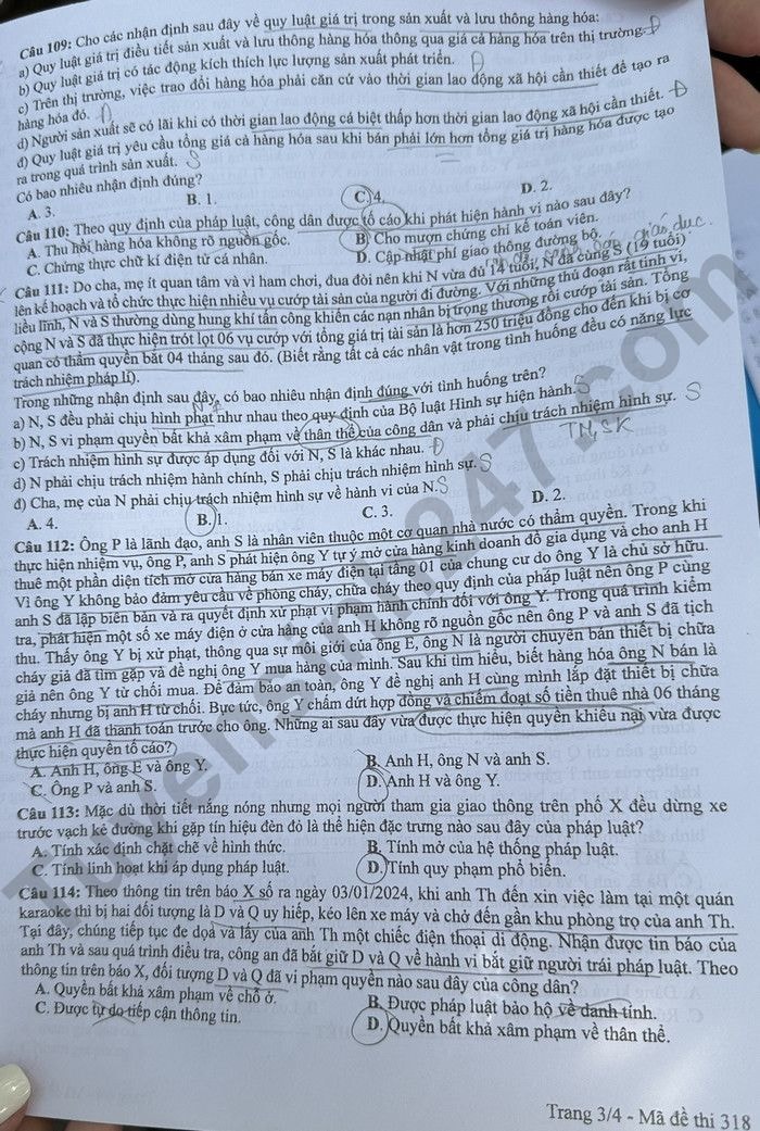 de thi tot nghiep thpt 2024 mon giao duc cong dan ma de 318 hinh 3