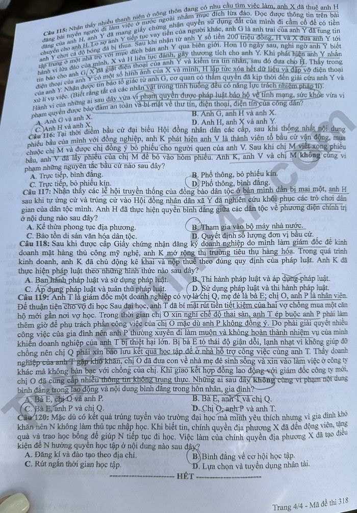 de thi tot nghiep thpt 2024 mon giao duc cong dan ma de 318 hinh 4