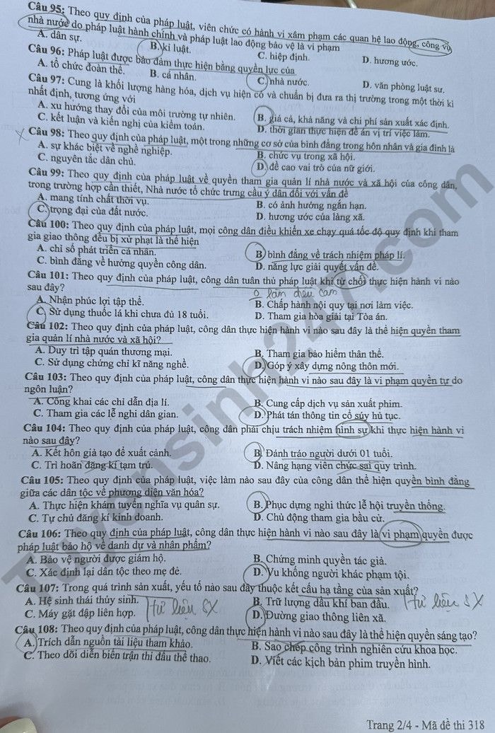 de thi tot nghiep thpt 2024 mon giao duc cong dan ma de 318 hinh 2