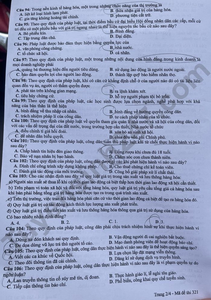 de thi tot nghiep thpt 2024 mon giao duc cong dan ma de 321 hinh 2