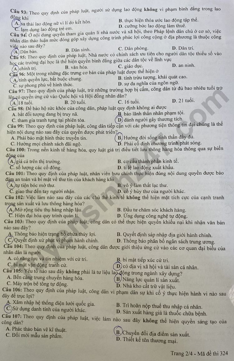 de thi tot nghiep thpt 2024 mon giao duc cong dan ma de 324 hinh 2