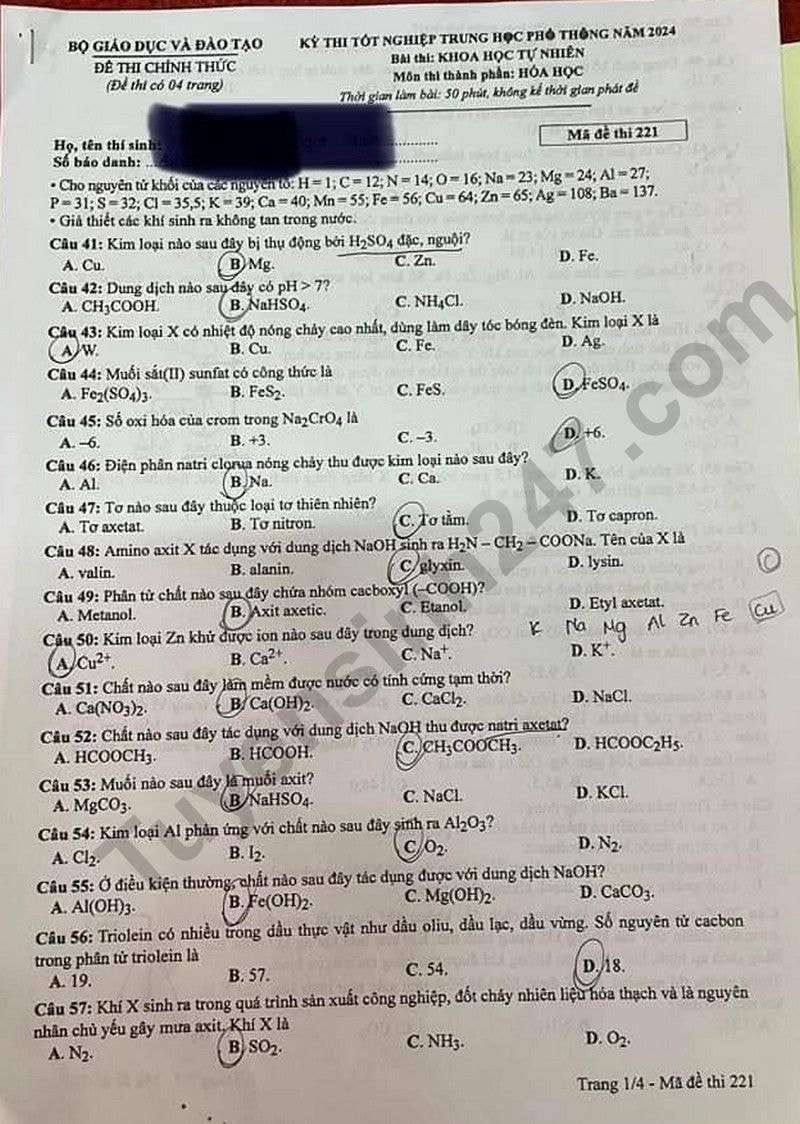 de thi tot nghiep thpt 2024 mon hoa hoc ma de 221 hinh 1