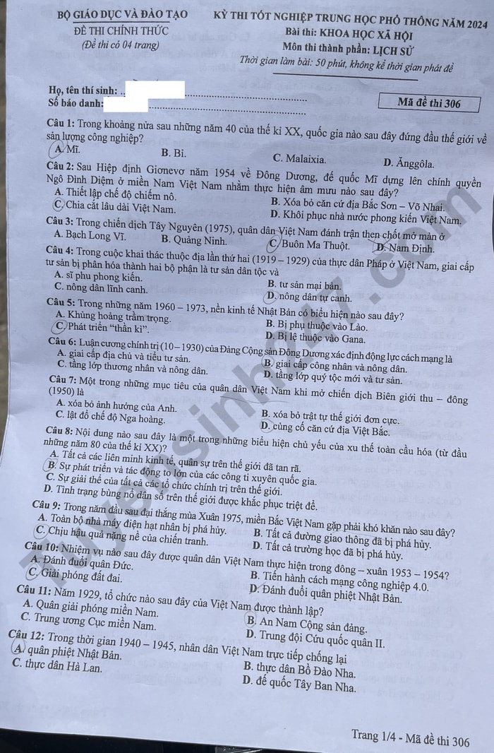 de thi tot nghiep thpt 2024 mon lich su ma de 306 hinh 1