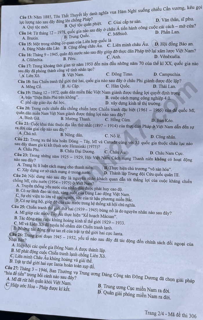 de thi tot nghiep thpt 2024 mon lich su ma de 306 hinh 2