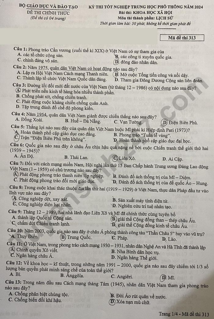 de thi tot nghiep thpt 2024 mon lich su ma de 313 hinh 1