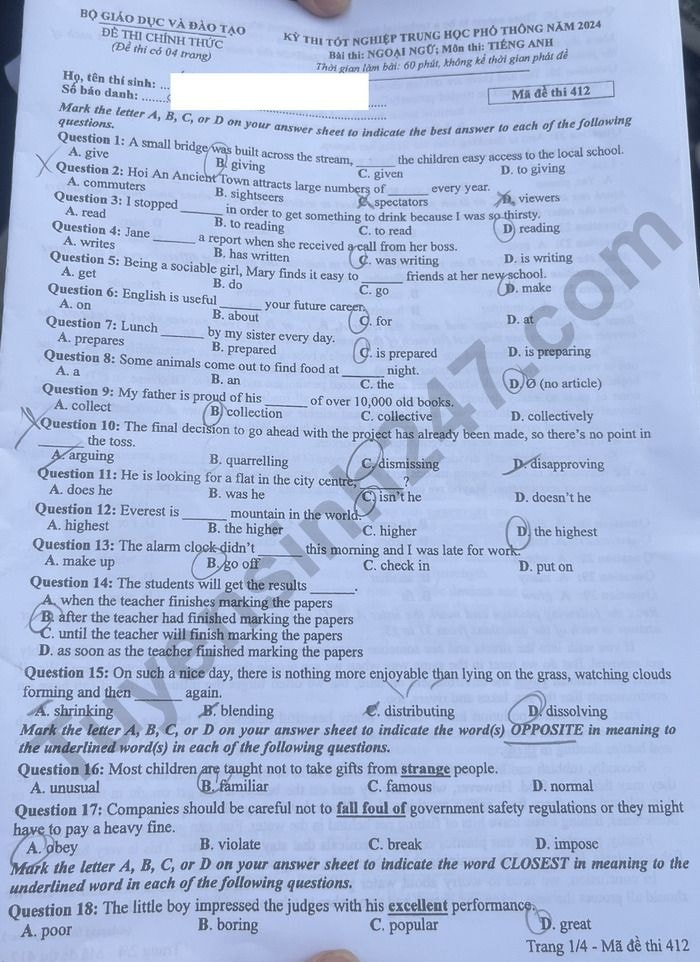 de thi tot nghiep thpt 2024 mon tieng anh ma de 412 hinh 1