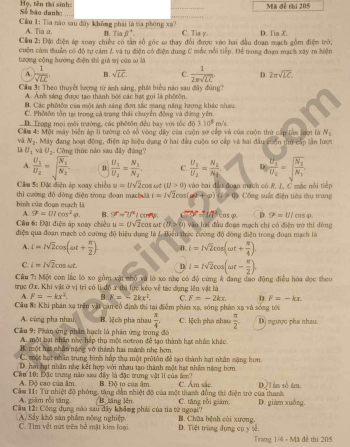 de thi tot nghiep thpt 2024 mon vat li ma de 205 hinh 1