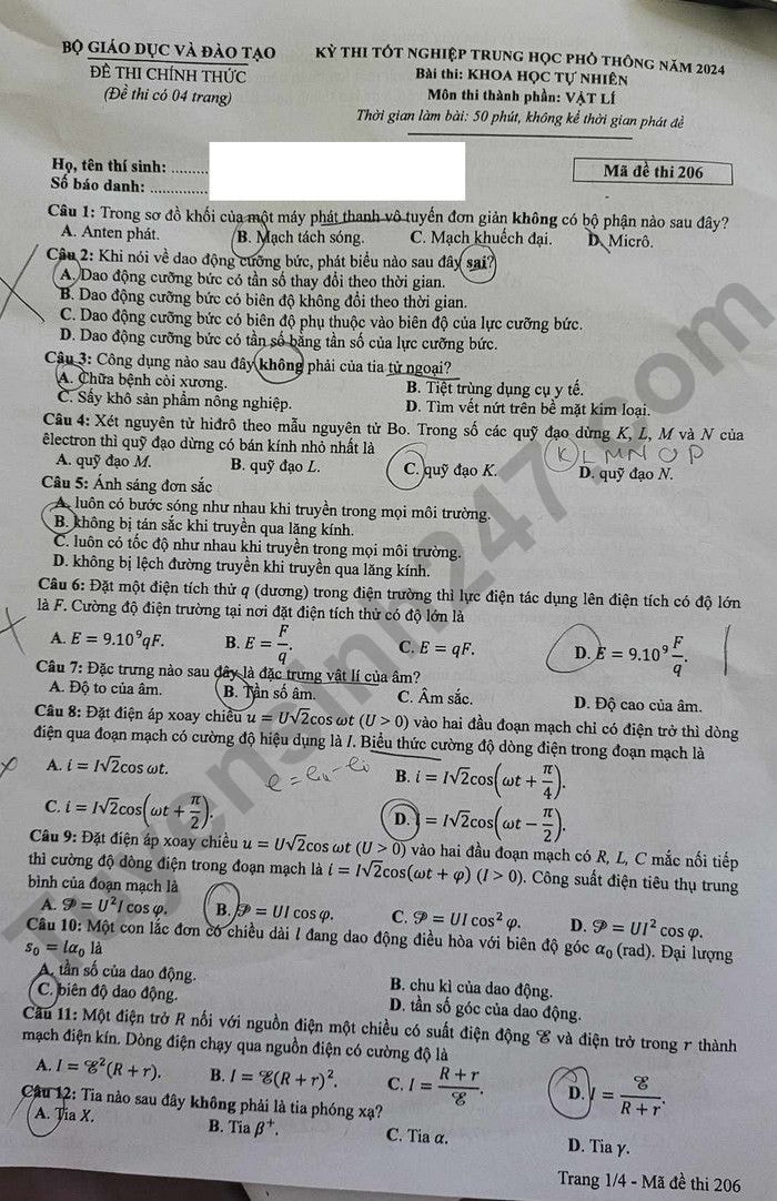 de thi tot nghiep thpt 2024 mon vat li ma de 206 hinh 1