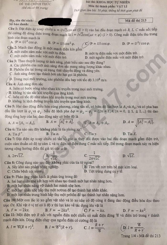de thi tot nghiep thpt 2024 mon vat li ma de 213 hinh 1