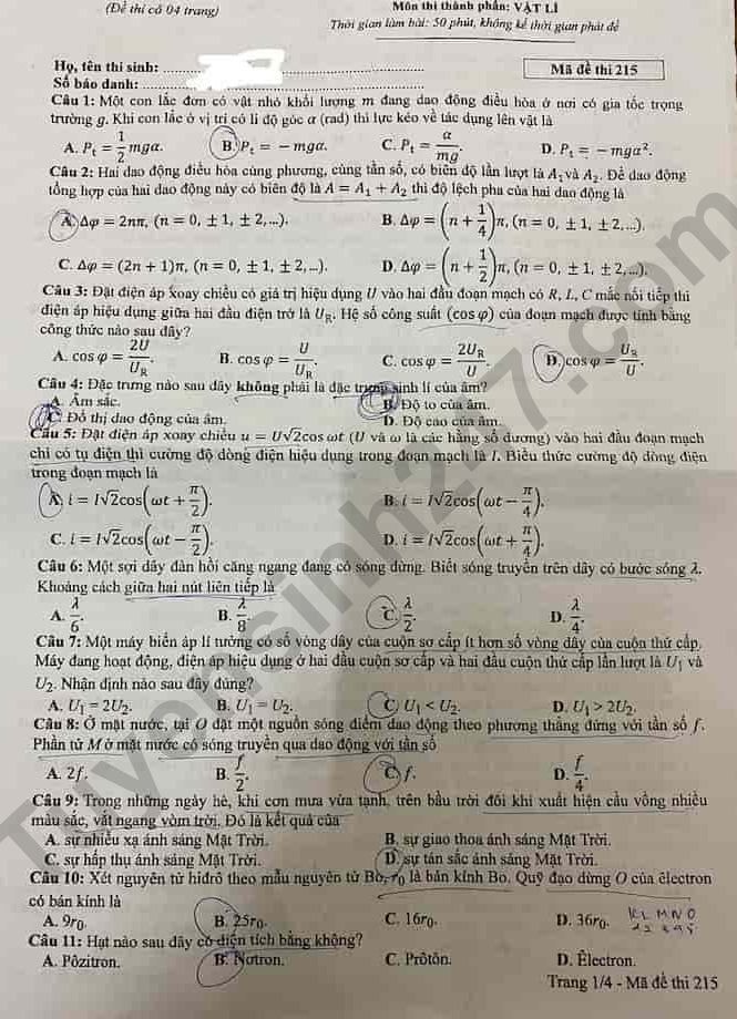 de thi tot nghiep thpt 2024 mon vat li ma de 215 hinh 1