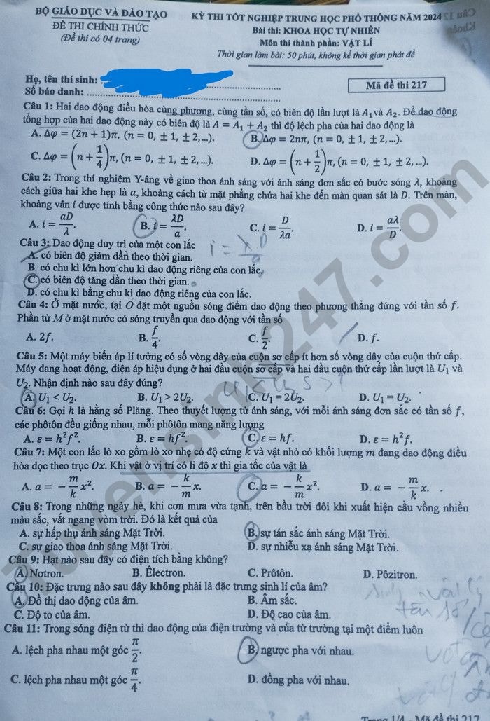 de thi tot nghiep thpt 2024 mon vat li ma de 217 hinh 1