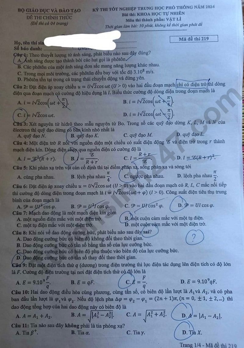 de thi tot nghiep thpt 2024 mon vat li ma de 219 hinh 1