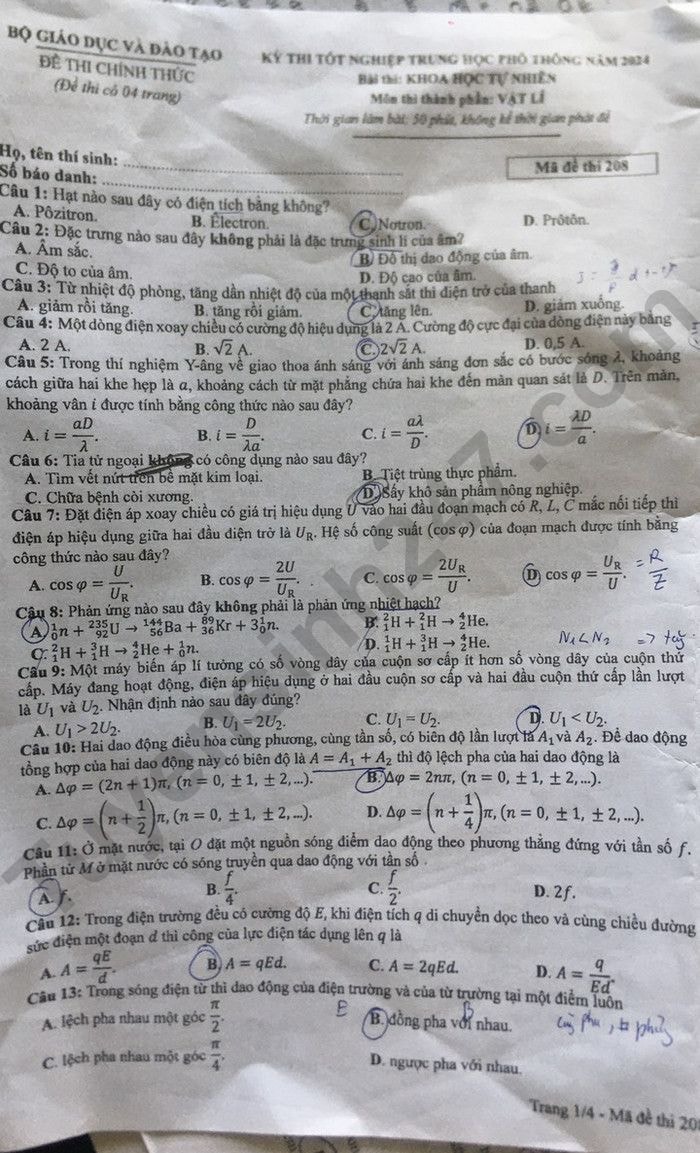 de thi tot nghiep thpt 2024 mon vat ly ma de 208 hinh 1