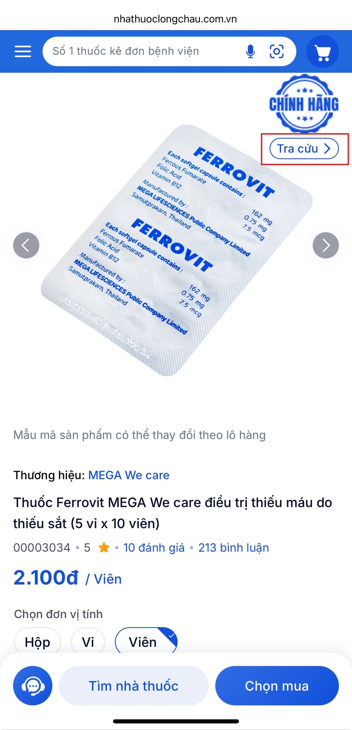 Mục tra cứu được ghi rõ trên mỗi loại thuốc