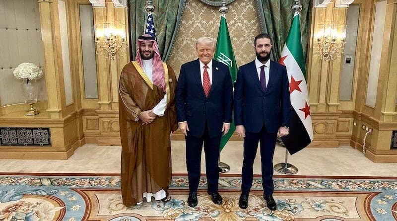 Saudi Crown Prince Mohammed bin Salman, US President Donald Trump with Syria's interim President Ahmed al-Sharaa in Riyadh. Photo Credit: The White House, X