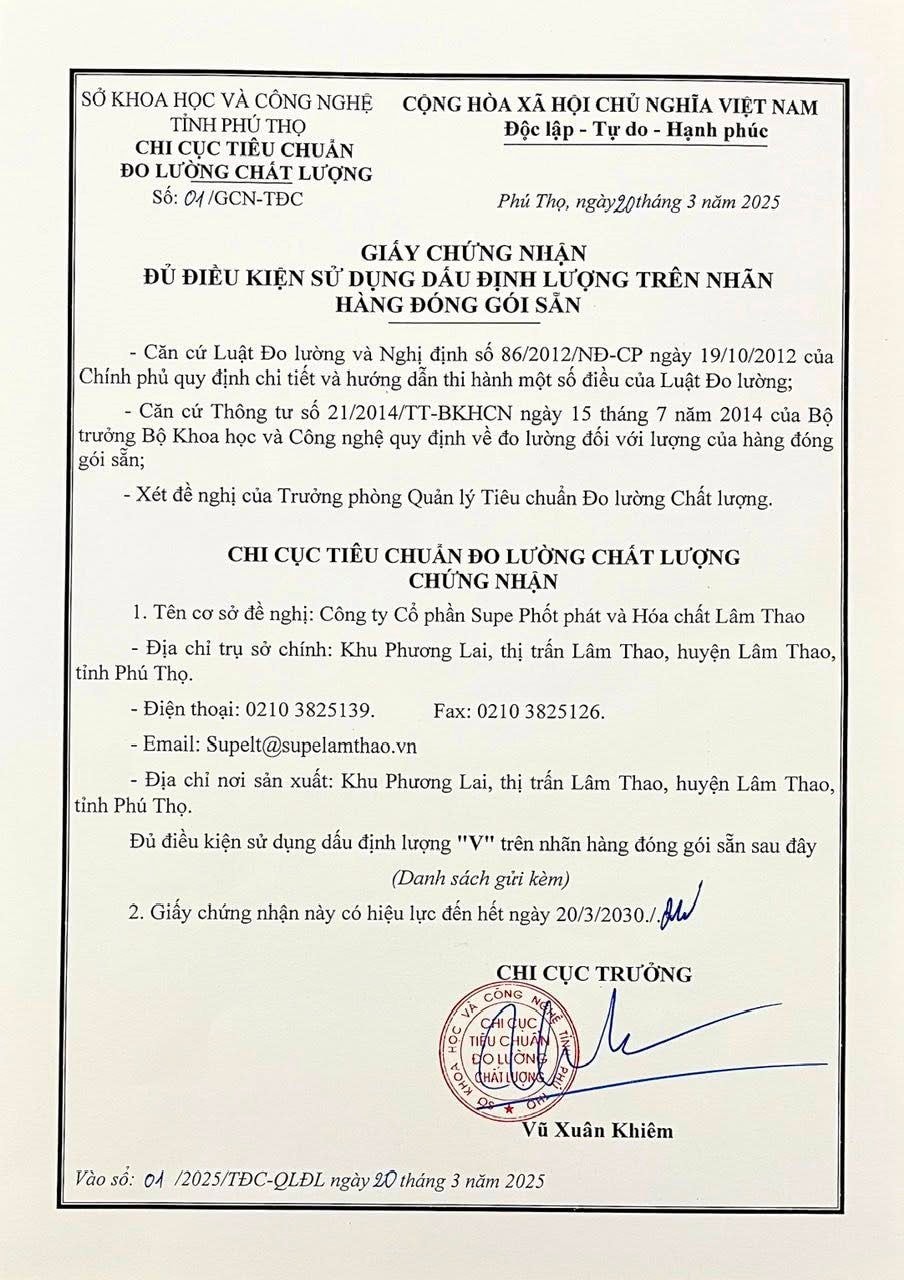 giay chung nhan dinh luong