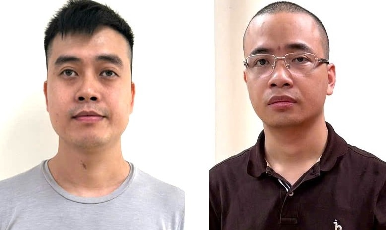 Các đối tượng: Hoàng Quang Thịnh (bên trái) và La Khắc Minh. (Ảnh BCA)