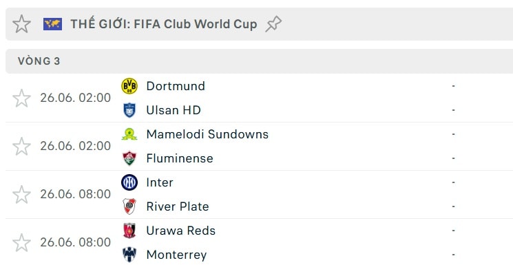 Lịch thi đấu FIFA Club World Cup 2025