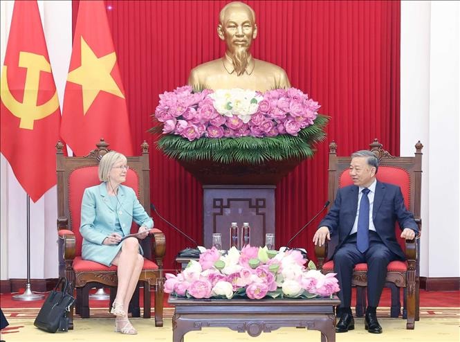 Tổng Bí thư Tô Lâm tiếp Đại sứ Australia tại Việt Nam Gillian Bird. Ảnh: TTXVN