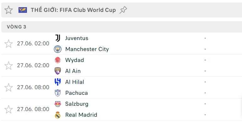 Lịch thi đấu FIFA Club World Cup 2025