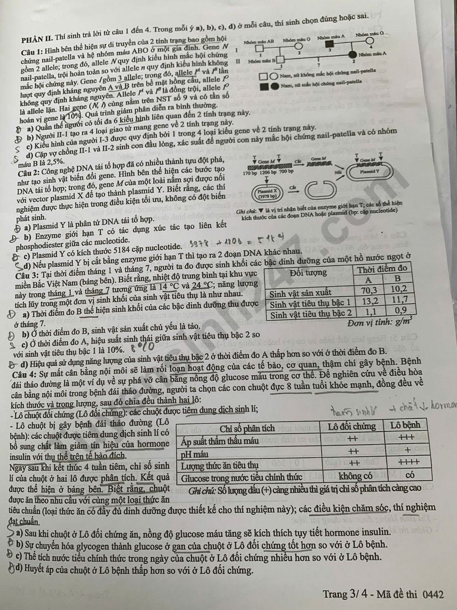 đáp án môn Sinh Học mã đề 04423