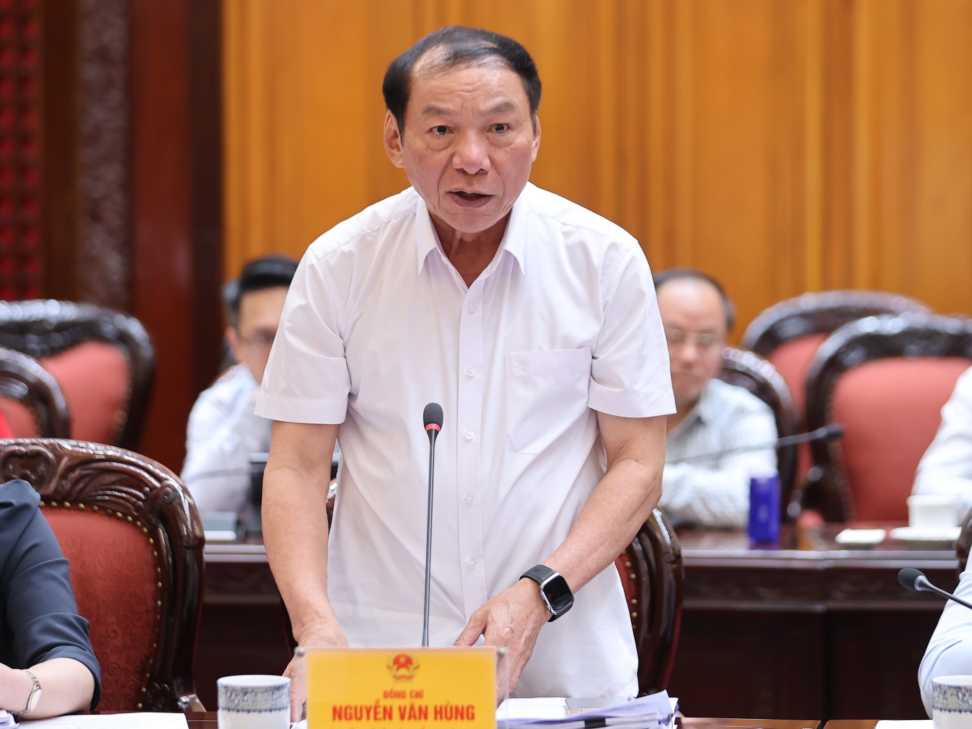 Bộ trưởng Bộ Văn hóa, Dục Thể thao và Du lịch Nguyễn Văn Hùng phát biểu tại cuộc họp.