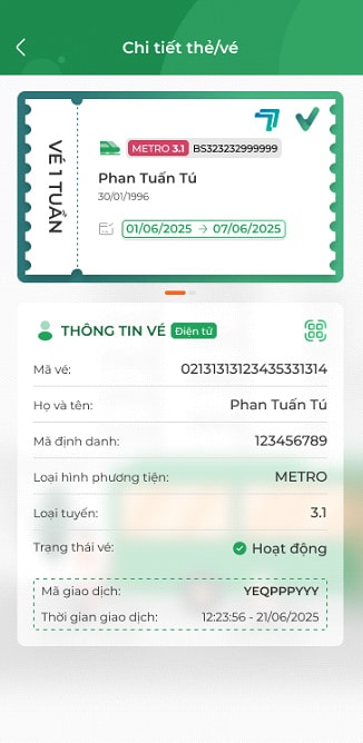 Màn hình chi tiết thông tin khách hàng mua vé ngày metro. Ảnh: Tramoc