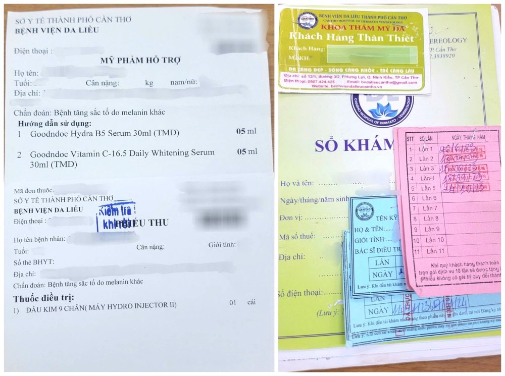 Phiếu thu và sổ khám bệnh của bệnh nhân. Ảnh: Nhân vật cung cấp