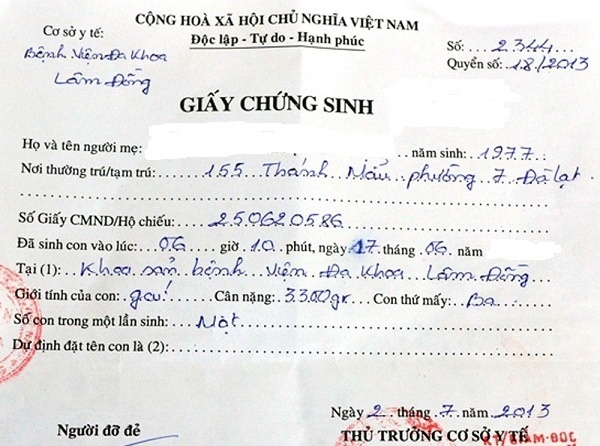 Thủ tục cấp Giấy chứng sinh với trẻ sinh ngoài cơ sở khám ...