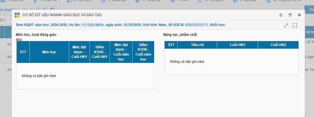 hi tra cứu điểm trên ứng dụng eNetViet mà không thấy thông tin