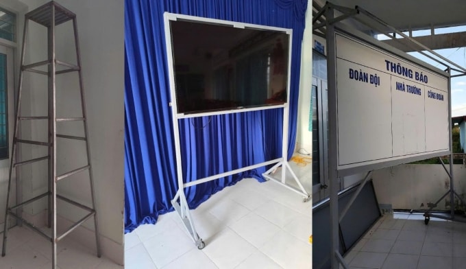 Một số vật dụng do ông Trần Văn Tâm làm đang được sử dụng tại trường. Ảnh:Minh Minh
