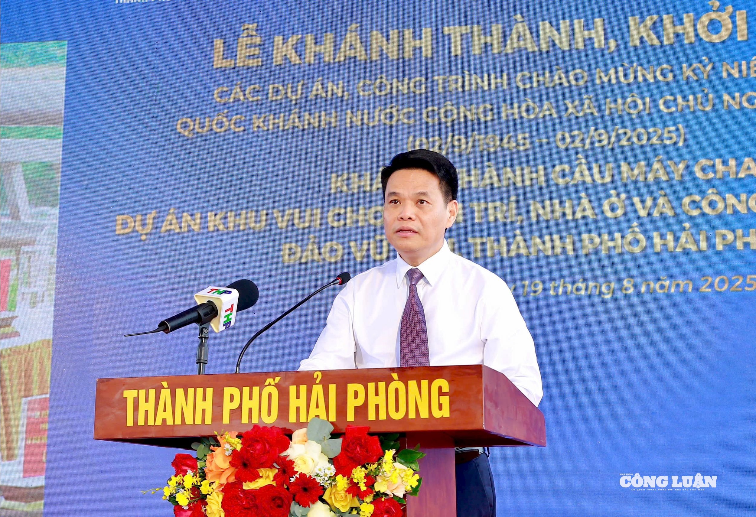 Đồng chí Lê Ngọc Châu - Phó Bí thư Thành ủy, Chủ tịch UBND TP Hải Phòng phát biểu tại lễ khánh thành cấu Máy C