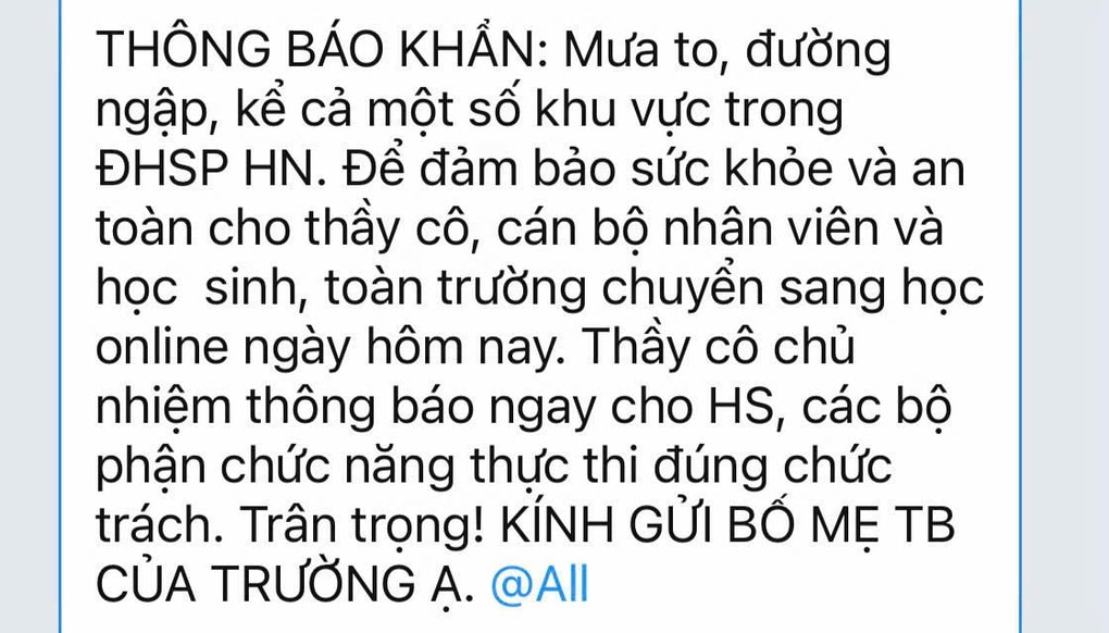 Loạt trường học ở Hà Nội phát thông báo khẩn vì đường ngập như sông - 1