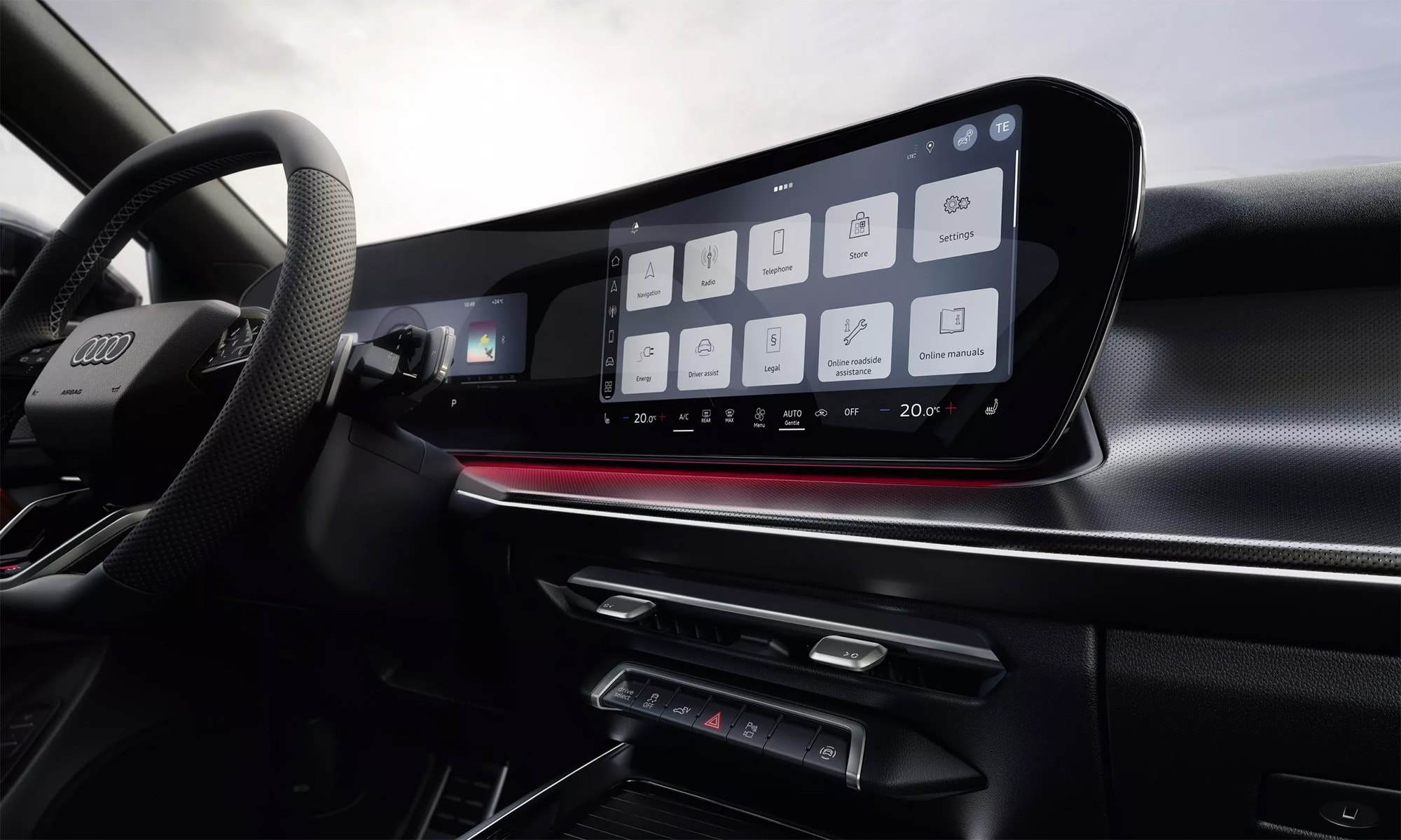 Cụm điều khiển với 2 màn hình nối liền uốn cong - Ảnh: Audi