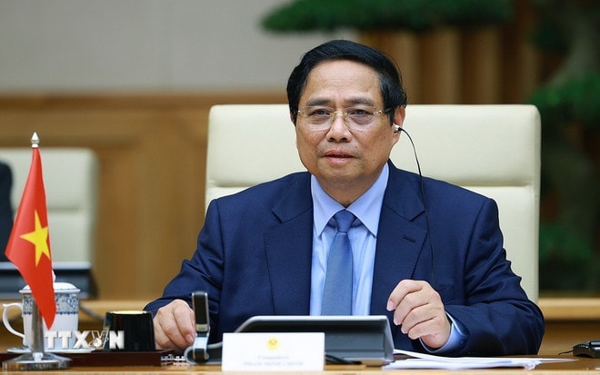 Thủ tướng Phạm Minh Chính phát biểu. (Ảnh: Dương Giang/TTXVN) ttxvn-0209-thu-tuong-hoi-kien-chu-tich-cuba-7.jpg