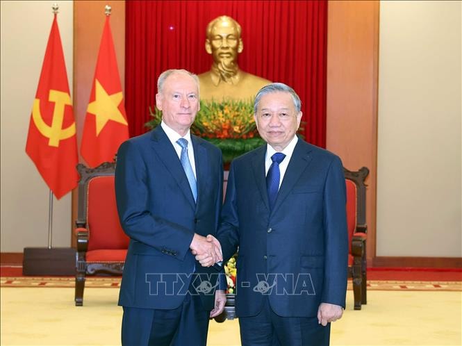 Tổng Bí thư Tô Lâm tiếp Trợ lý Tổng thống, Chủ tịch Hội đồng Biển Liên bang Nga Nicolai Patrushev.
