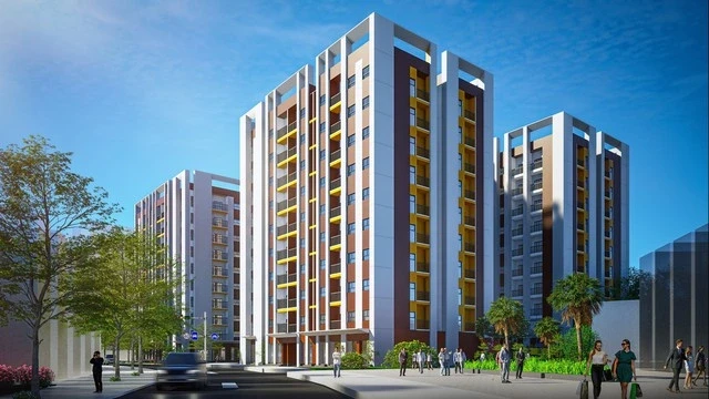 Perspektif projek perumahan sosial di wad An Xuyen, wilayah Ca Mau, yang dilaburkan oleh T&T Land Ca Mau Company Limited.