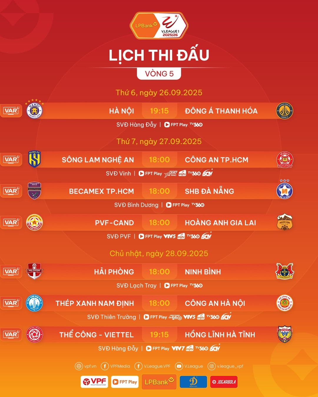 Lich thi dau vong 5 V.League