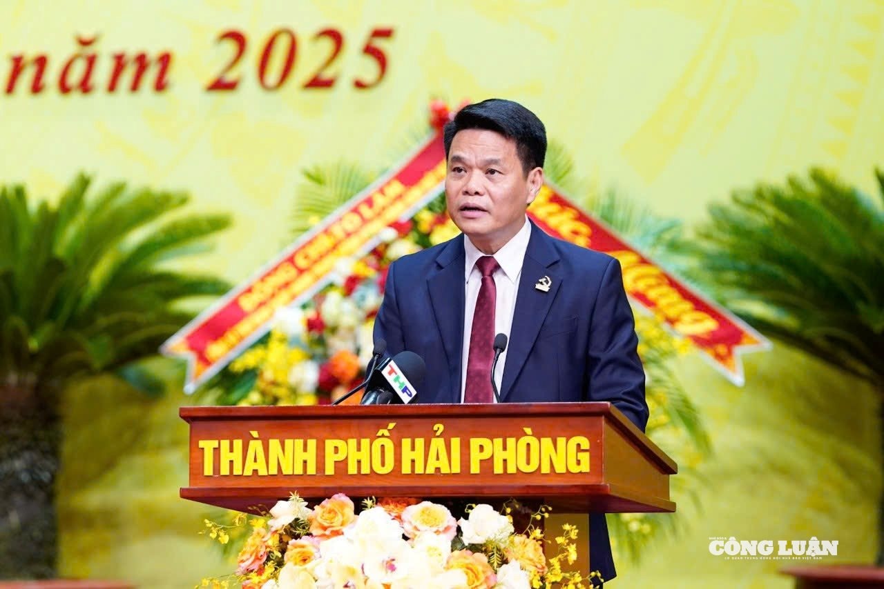 Chủ tịch UBND TP Hải Phòng Lê Ngọc Châu tại Đại hội Đảng bộ TP Hải Phòng lần thứ I, nhiệm kỳ 2025-2030.