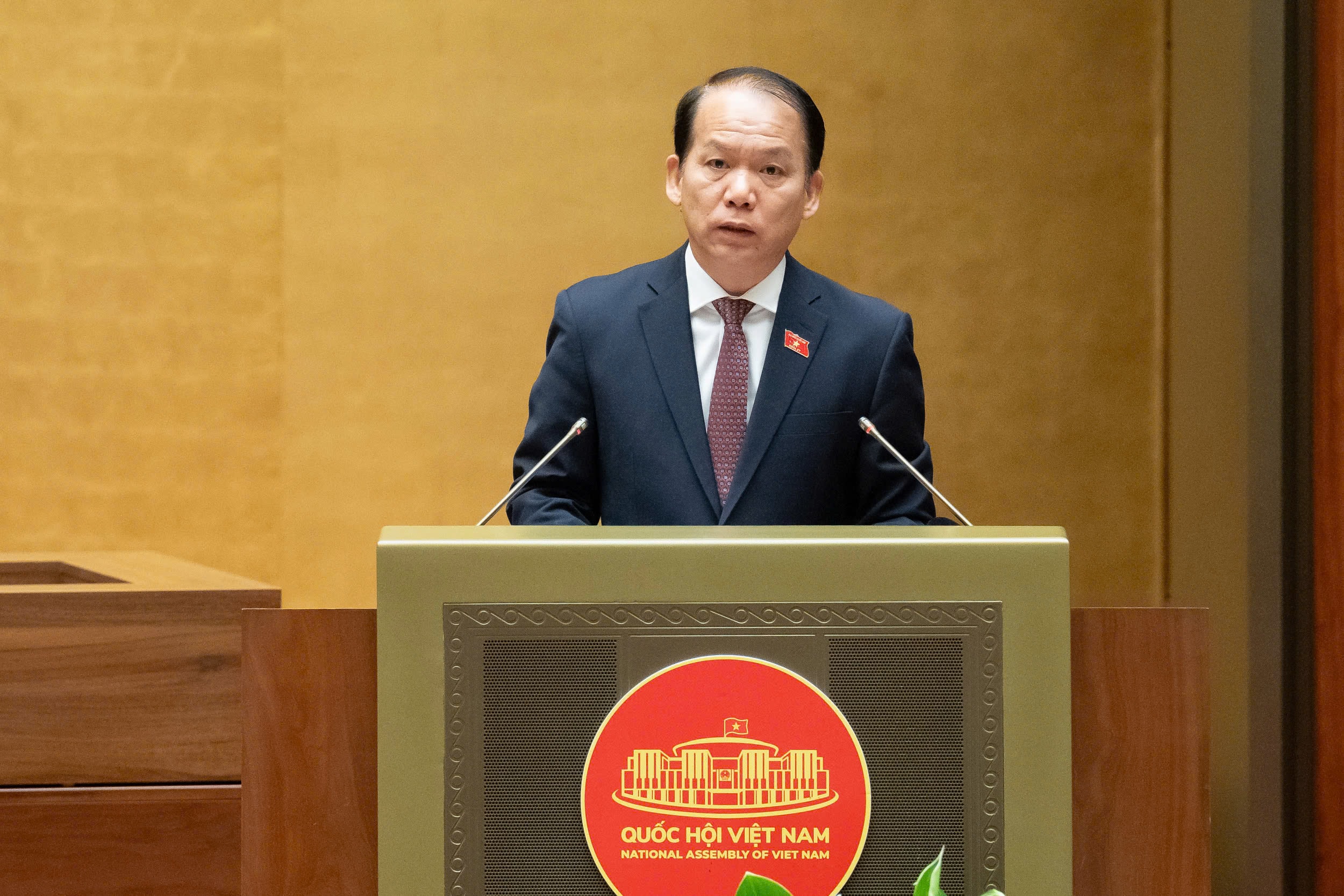 Chủ nhiệm Ủy ban Pháp luật và Tư pháp Hoàng Thanh Tùng trình bày Báo cáo thẩm tra dự án Luật Viên chức (sửa đổi).