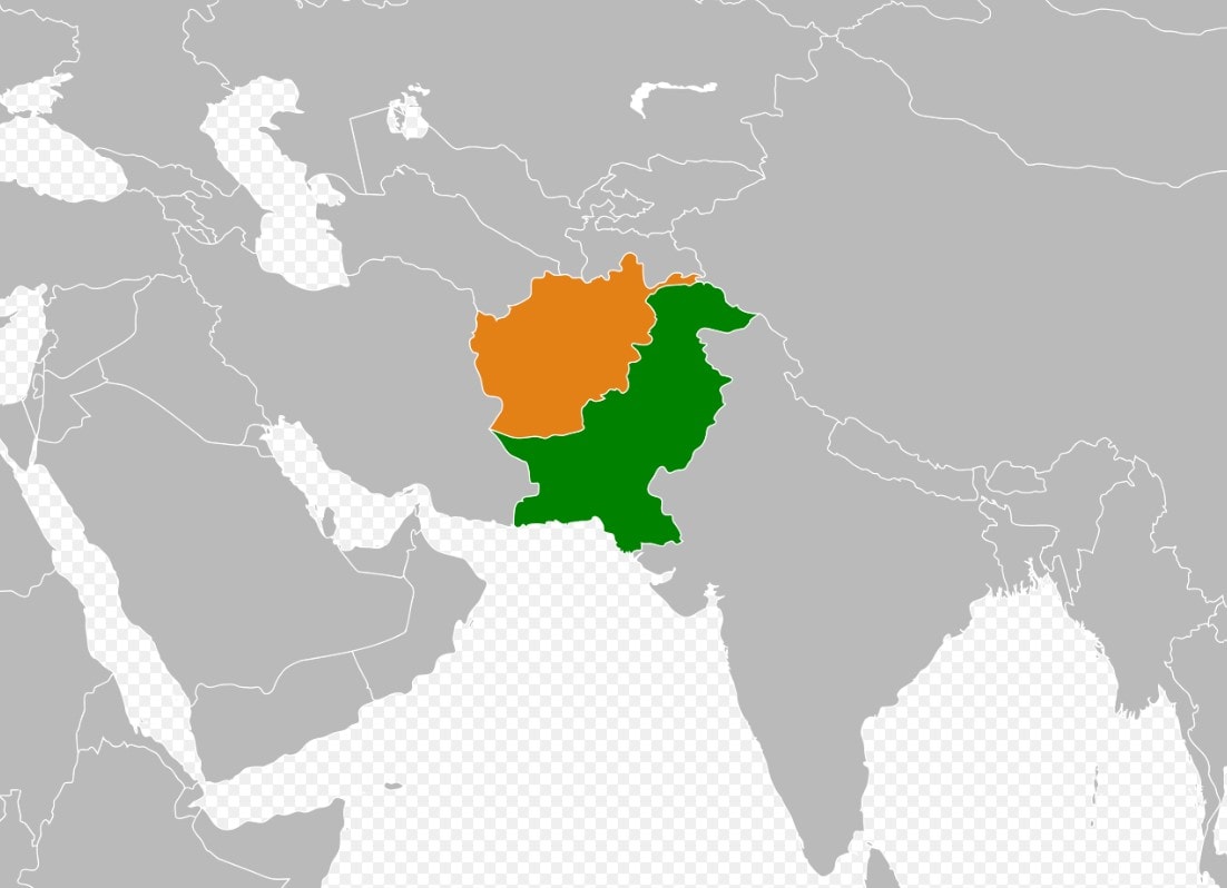 Bản đồ hiển thị vị trí của Afghanistan (màu cam) và Pakistan (màu xanh lá cây). Ảnh: CC BY-SA 3.0