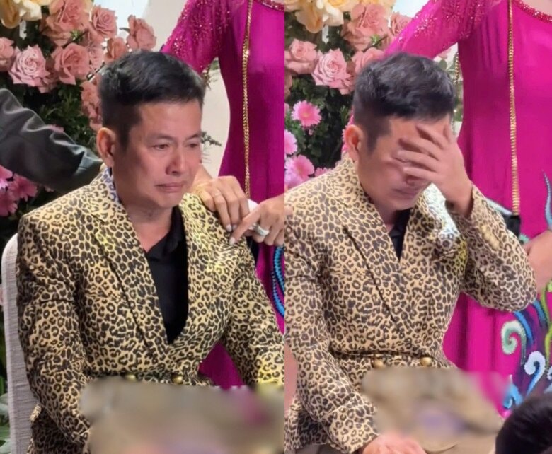 Nam danh hài nghẹn ngào lau nước mắt.