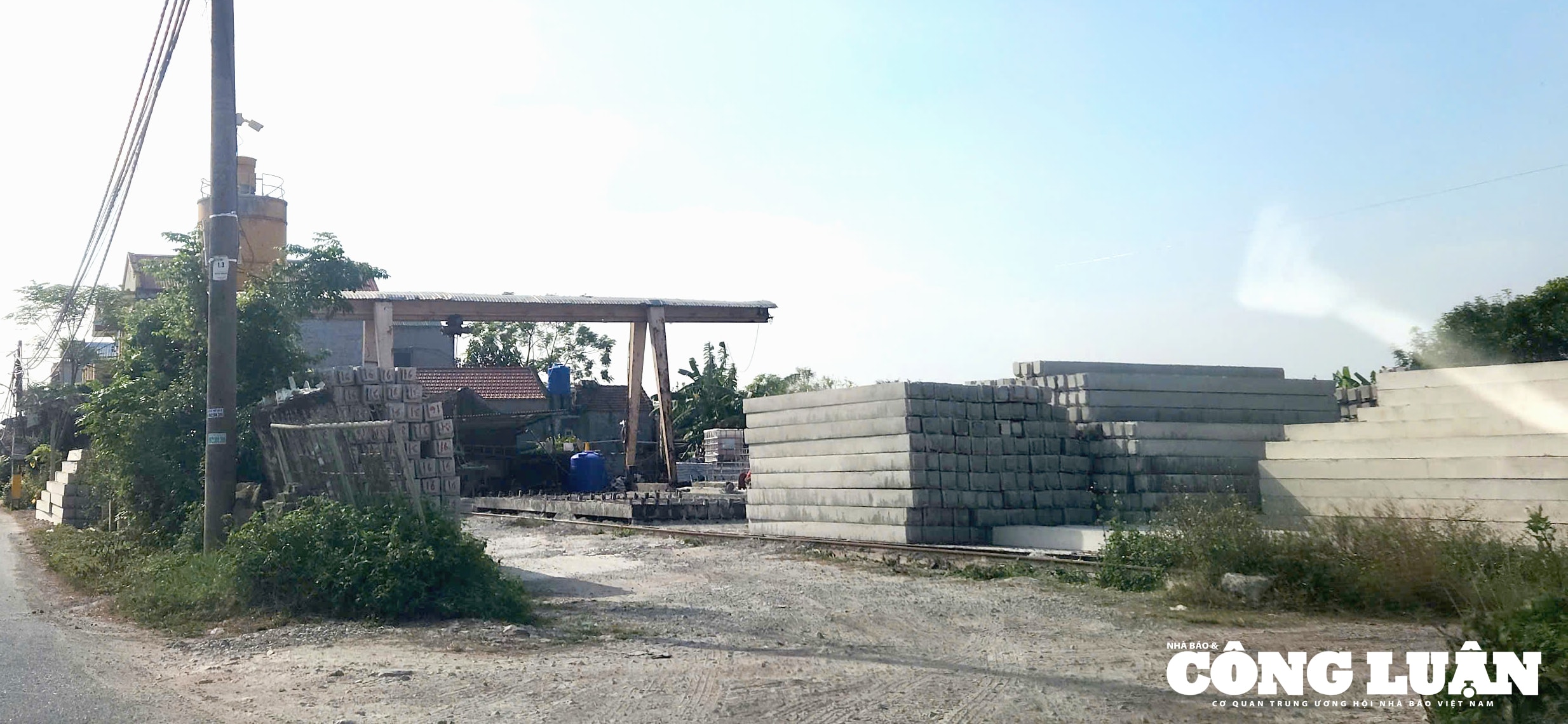 Trạm sản xuất cọc bê tông đã sản xuất và tập kết khối lượng lớn cọc bê tông tại khu đất của Công ty CP Tổng công ty Giống cây trồng con nuôi Ninh Bình (Ảnh: Minh Thiên).