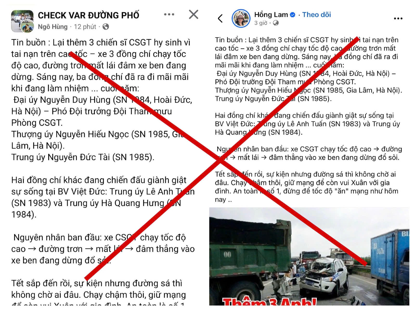 Công an Hà Nội bác bỏ tin “3 cán bộ CSGT hy sinh” lan truyền trên mạng xã hội