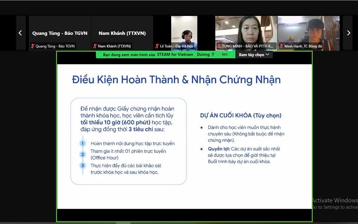 Các điều kiện để hoàn thành và nhận chứng nhận khoá học.