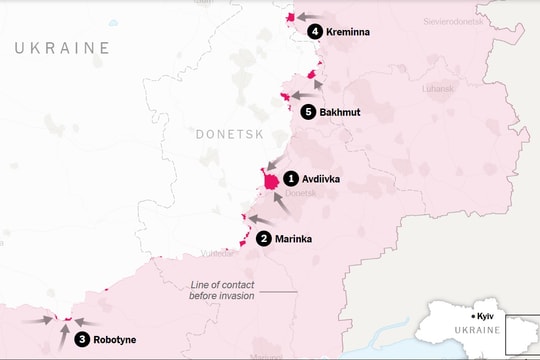 Ukraine trước mối nguy mất cả 5 'cửa ải' quan trọng nhất trên chiến tuyến