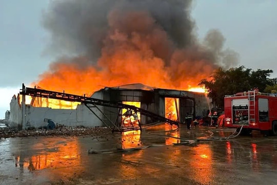 Cháy lớn tại xưởng sản xuất thức ăn chăn nuôi lúc rạng sáng, thiệt hại cả trăm tỉ đồng